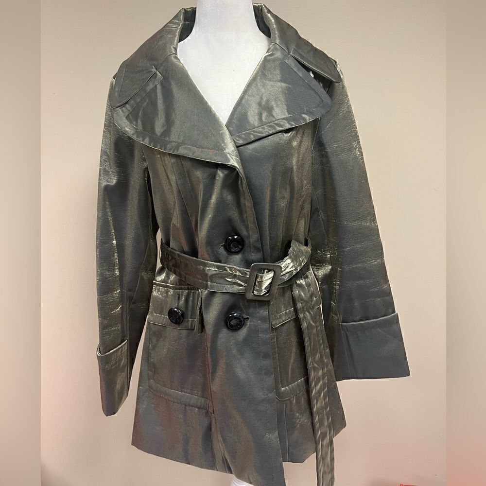 Hilary Radley green metallic trench coat. Size M